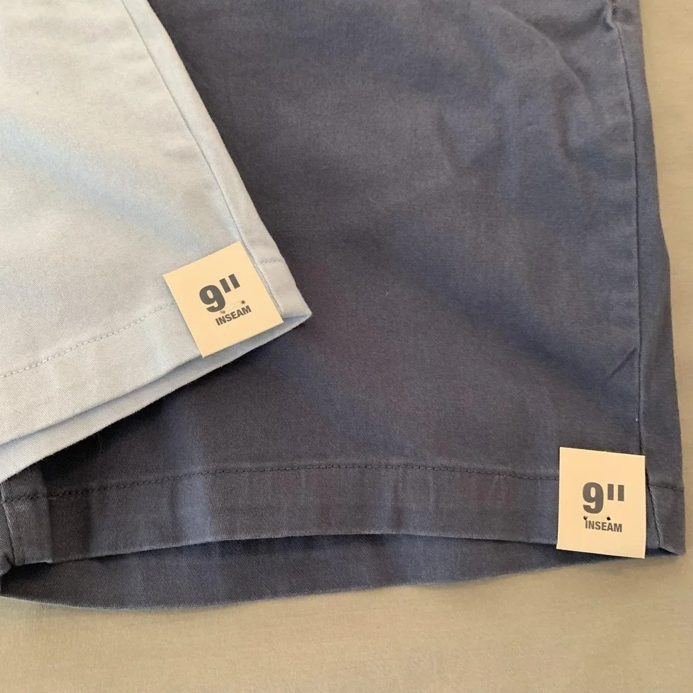 Shorts Mens 34 Light Blue Navy Chino Lot Of 2 Flat Front Stretch 9 Inseam Golf